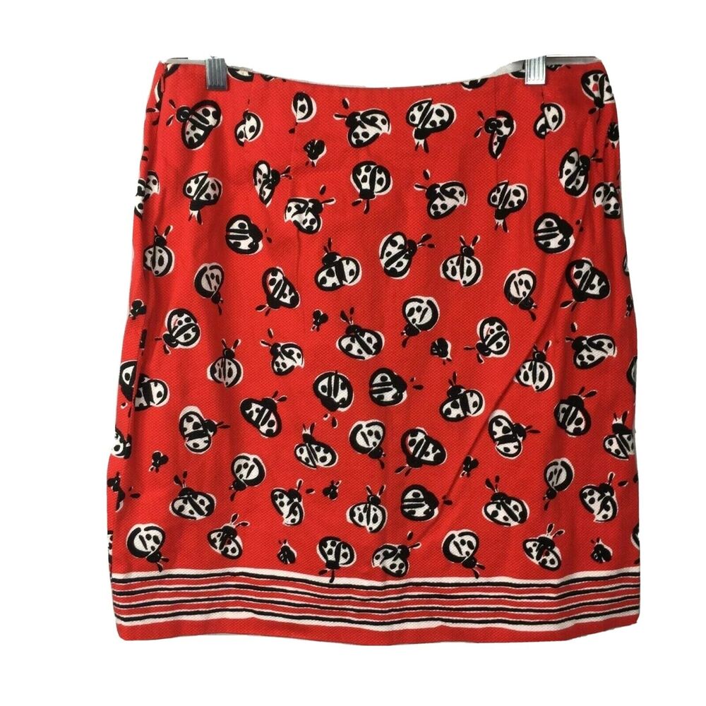 Talbots Skirt Womens‎ Sz 10P Petite Red Cotton Ladybug Side Zip Pencil Mini